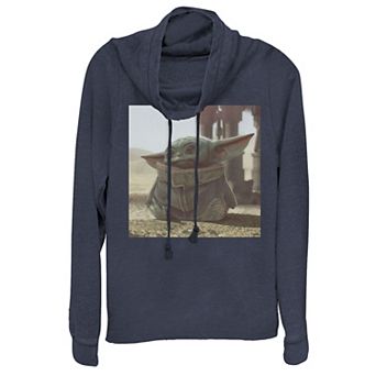 Juniors' Star Wars The Mandalorian The Child Baby Yoda Photograph Cowlneck Graphic Lightweight Long Sleeve