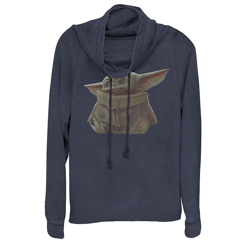 Juniors' Star Wars The Mandalorian The Child Baby Yoda Cowlneck Graphic Lightweight Long Sleeve, Girl's, Size: XXL, Blue