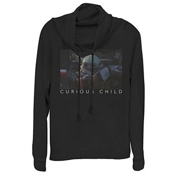 Juniors' Star Wars The Mandalorian The Child aka Baby Yoda Curious Child Cowlneck Graphic Lightweight Long Sleeve