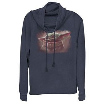 Juniors' Star Wars The Mandalorian The Child aka Baby Yoda Cute Portrait Cowlneck Graphic Lightweight Long Sleeve