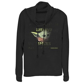 Juniors' Star Wars The Mandalorian The Child aka Baby Yoda Unknown Species Cowlneck Graphic Lightweight Long Sleeve