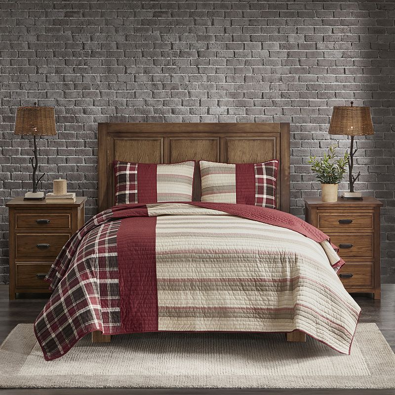 Woolrich Valley 3-Piece Cotton Quilt Set, Red, Full/Queen