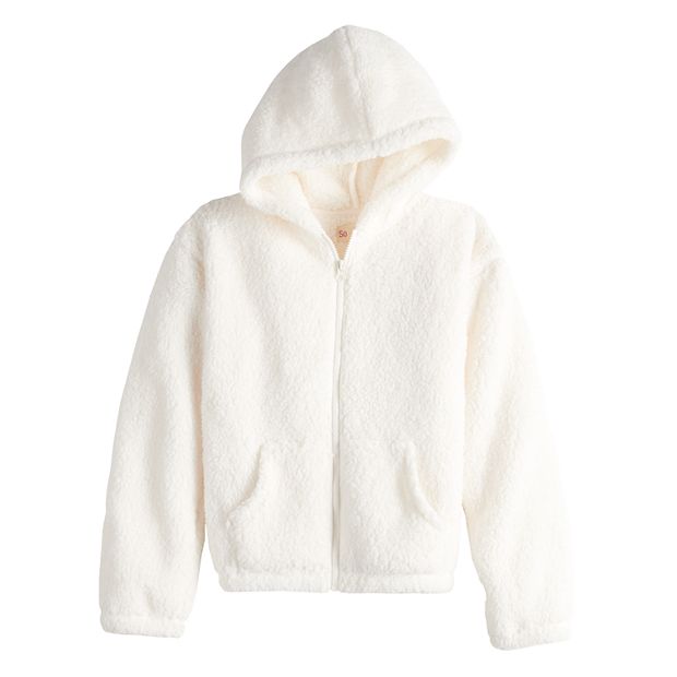 Women's zip-up Sherpa fleece with hood - cream