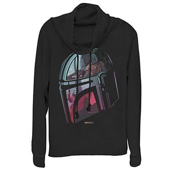 Juniors' Star Wars The Mandalorian Helmet Reflection Cowlneck Graphic Lightweight Long Sleeve