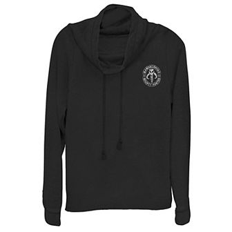 Juniors' Star Wars The Mandalorian Bounty Hunter Stamp Cowlneck Graphic Lightweight Long Sleeve