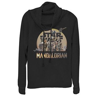 Juniors' Star Wars The Mandalorian Character Collage Cowlneck Graphic Lightweight Long Sleeve