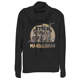 Juniors' Star Wars The Mandalorian Character Collage Cowlneck Graphic Lightweight Long Sleeve