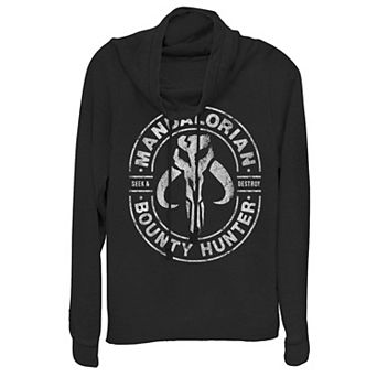 Juniors' Star Wars The Mandalorian Bounty Hunter Stamp Cowlneck Graphic Lightweight Long Sleeve