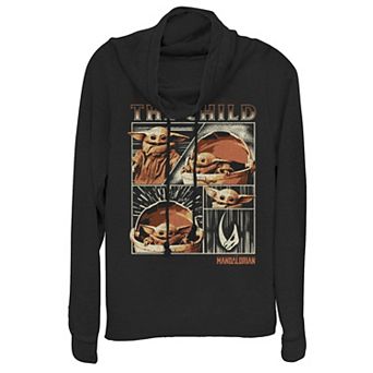 Juniors' Star Wars The Mandalorian The Child aka Baby Yoda Collage Cowlneck Graphic Lightweight Long Sleeve