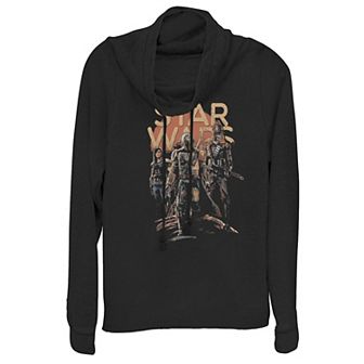 Juniors' Star Wars The Mandalorian Entourage Cowlneck Graphic Lightweight Long Sleeve