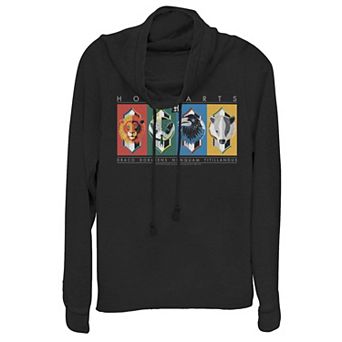 Juniors' Harry Potter Hogwarts House Symbols Cowlneck Graphic Lightweight Long Sleeve
