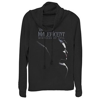Disney's Maleficent Juniors' Mistress Of Evil Dark Portrait Cowlneck Graphic Lightweight Long Sleeve