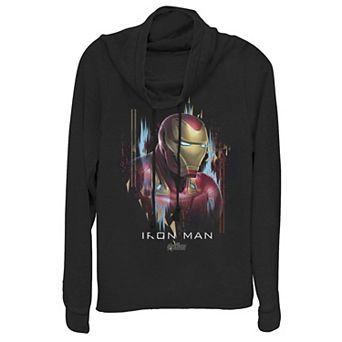 Juniors' Marvel Avengers Endgame Iron Man Splatter Cowlneck Graphic Lightweight Long Sleeve
