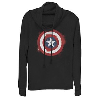 Juniors' Marvel Avengers Endgame Spray Paint Captain America Cowlneck Graphic Lightweight Long Sleeve