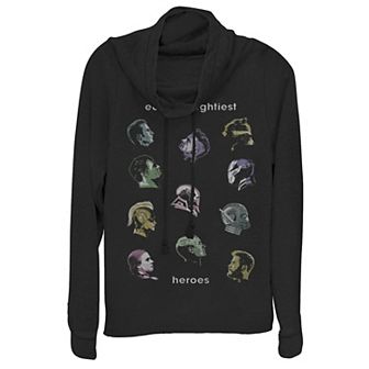 Juniors' Marvel Profiles Cowl Neck Cowlneck Graphic Lightweight Long Sleeve