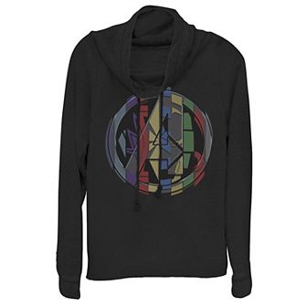 Juniors' Marvel Avengers Endgame Avenger Hero Symbol Colorful Mashup Cowlneck Graphic Lightweight Long Sleeve