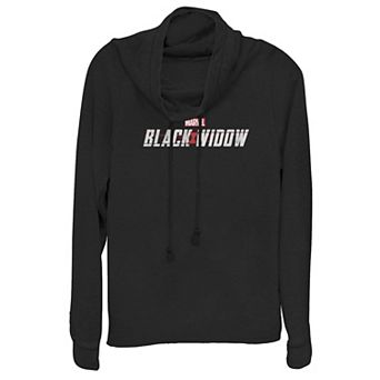 Juniors' Marvel Black Widow Official Movie Logo Cowlneck Graphic Lightweight Long Sleeve