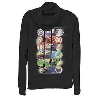 Juniors' Marvel Avengers: Endgame Hero Symbol Colorful Group Shot Poster Cowlneck Graphic Lightweight Long Sleeve