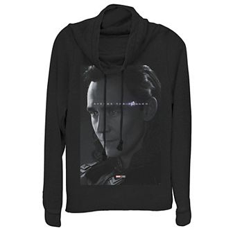 Juniors' Marvel Avengers: Endgame Loki Avenge The Fallen Poster Cowlneck Graphic Lightweight Long Sleeve
