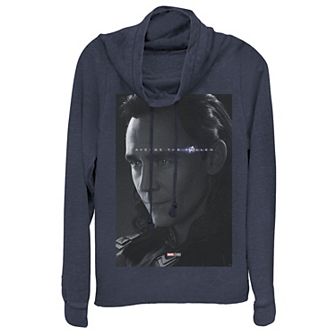 Juniors' Marvel Avengers: Endgame Loki Avenge The Fallen Poster Cowlneck Graphic Lightweight Long Sleeve