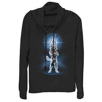 Juniors' Marvel Avengers: Endgame Logo Rocket Quantum Suit Portrait Cowlneck Graphic Lightweight Long Sleeve