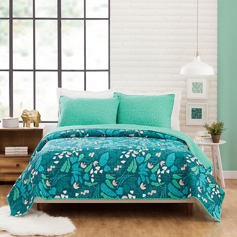 Makers Collective Elizabeth Olwen Jungle Floral Quilt Set, Green, Full/Quee