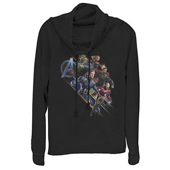 Juniors' Marvel Avengers Endgame Assembled Team Group Shot Logo Cowlneck Graphic Lightweight Long Sleeve