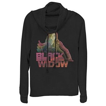 Juniors' Marvel Black Widow Cowlneck Graphic Lightweight Long Sleeve