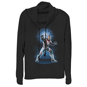 Juniors' Marvel Avengers: Endgame Logo Iron Man Quantum Suit Portrait Cowlneck Graphic Lightweight Long Sleeve