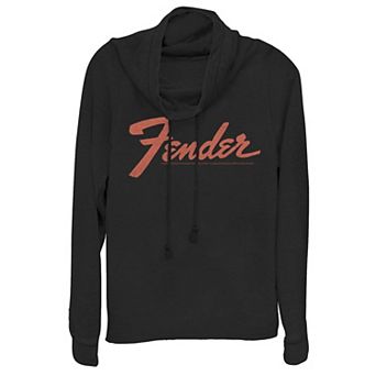 Juniors' Fender Simple Orange Logo Cowlneck Graphic Lightweight Long Sleeve
