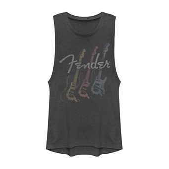 Juniors' Fender Stacked Guitar Faded Logo Muscle Tank Top
