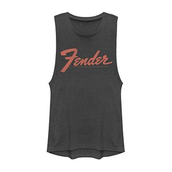 Juniors' Fender Simple Orange Logo Muscle Tank Top