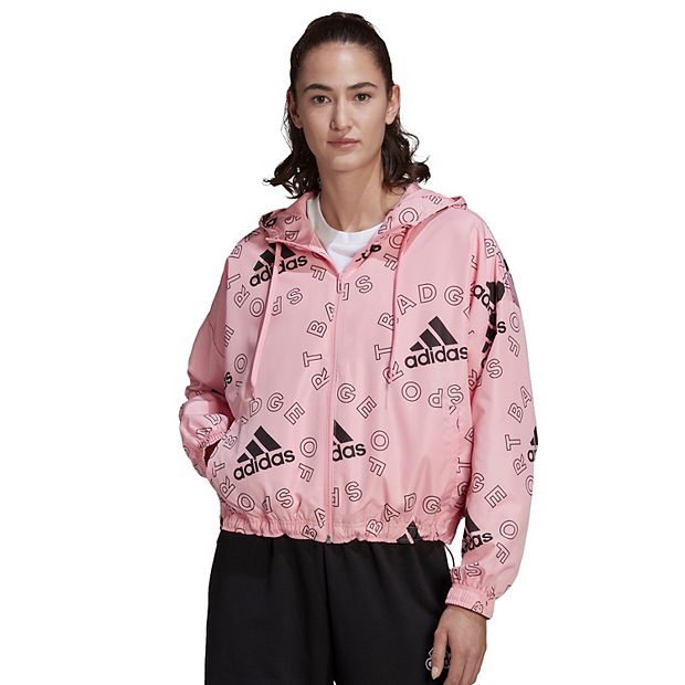 Women s adidas Essentials Printed Logo Oversized Windbreaker Jacket