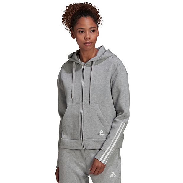 Women s adidas Essentials Loose Fit 3 Stripe Full Zip Hoodie