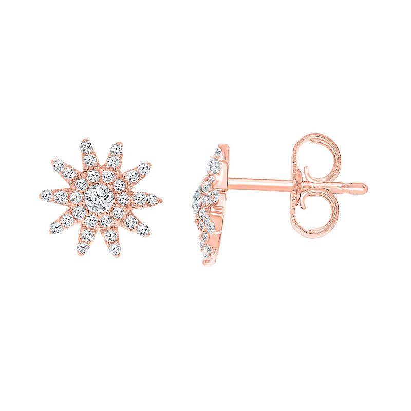 10k Gold 1/4 Carat T.W. Diamond Sun Earrings, Womens, Pink