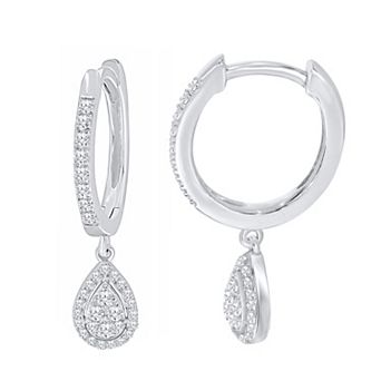 10k White Gold 1/3 Carat T.W. Diamond Cluster Pear-Shape Drop Hoop Earrings