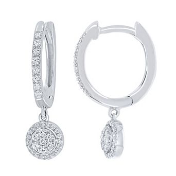 10k White Gold 1/3 Carat T.W. Diamond Hoop Drop Earrings