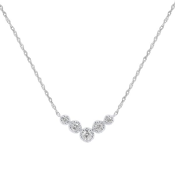 10k White Gold 1 2 Carat T.w. Diamond V Pendant Necklace