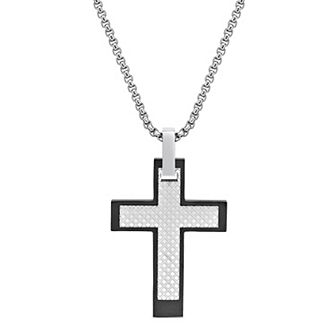 LYNX Men's Two Tone Stainless Steel Cross Pendant Necklace