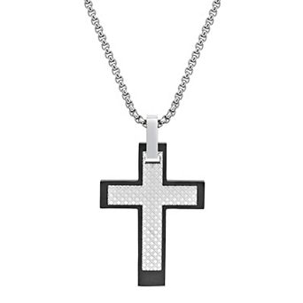 LYNX Men's Two Tone Stainless Steel Cross Pendant Necklace