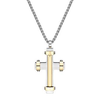 LYNX Men's Gold Tone Ion-Plated Stainless Steel Cross Pendant Necklace
