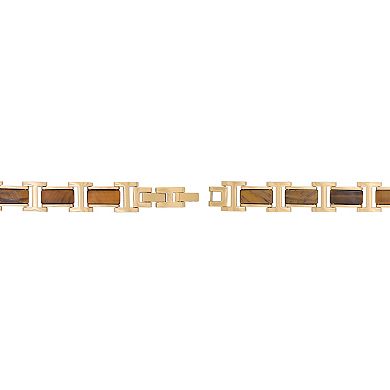 LYNX Men's Gold Tone Ion-Plated Stainless Steel Tiger Eye Bracelet