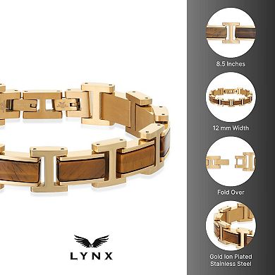 LYNX Men's Gold Tone Ion-Plated Stainless Steel Tiger Eye Bracelet