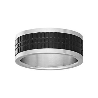 LYNX Men's Black Ion-Plated Stainless Steel Textured Ring