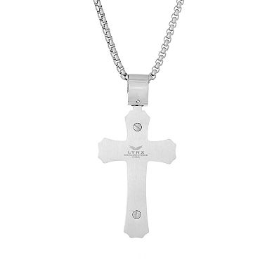 LYNX Men's Stainless Steel 3-Layer Cross Pendant Necklace