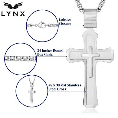 LYNX Men's Stainless Steel 3-Layer Cross Pendant Necklace 