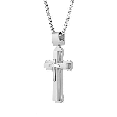 LYNX Men's Stainless Steel 3-Layer Cross Pendant Necklace 