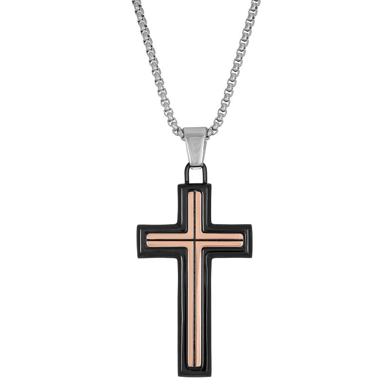 LYNX Mens Two Tone Stainless Steel Cross Pendant Necklace, Size: 24, Mu