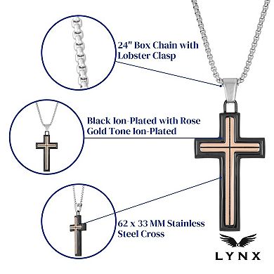 LYNX Men's Two Tone Stainless Steel Cross Pendant Necklace