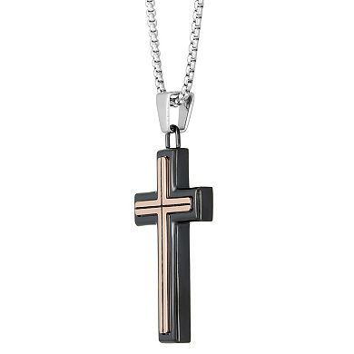 LYNX Men's Two Tone Stainless Steel Cross Pendant Necklace